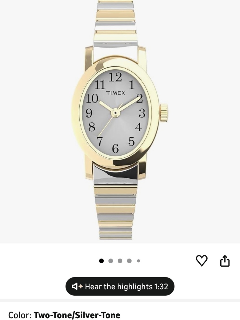 Timex Catalina  Two-Tone Expansion band Oval Dial Watch - Gold & Silver New.
